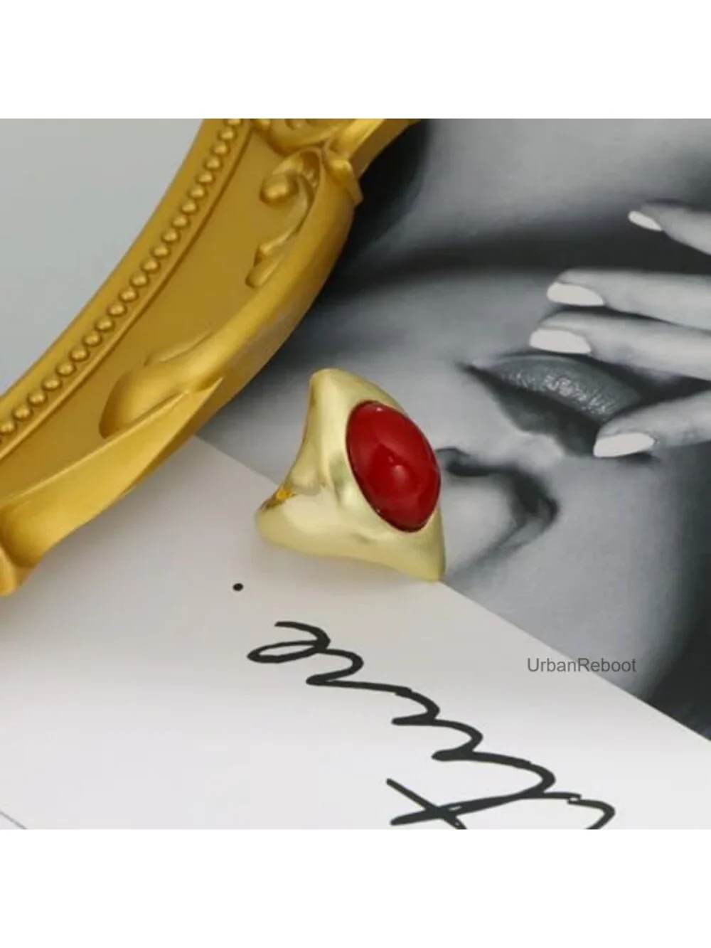 14K Gold Plated Vintage Stone Statement Ring for Women